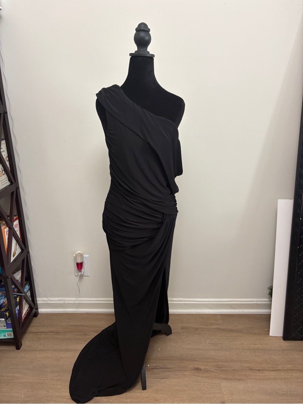 Windsor One-Shoulder Black Ruched Evening Gown